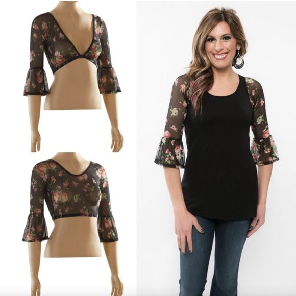 Sleevey Wonders Tops Nwt 34 Bell Sleeve Floral Mesh Sleevey Wonders Poshmark